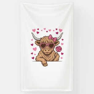 Cute Highland Cow Valentine Sunglasses Vector Desi Banner