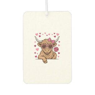 Cute Highland Cow Valentine Sunglasses Vector Desi Car Air Freshener
