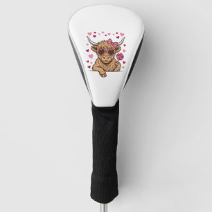 Cute Highland Cow Valentine Sunglasses Vector Desi Golf Head Cover
