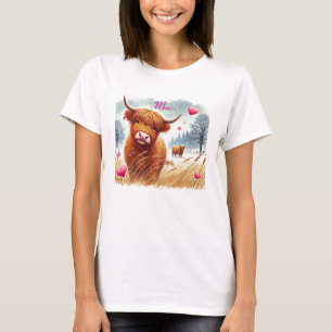 Cute Highland Cow Valentines Nature T-shirt