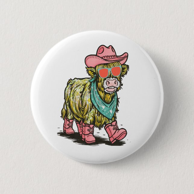 Cute Highland Cow , Western 6 Cm Round Badge (Front)