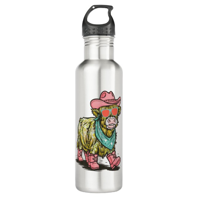 Cute Highland Cow , Western 710 Ml Water Bottle (Front)