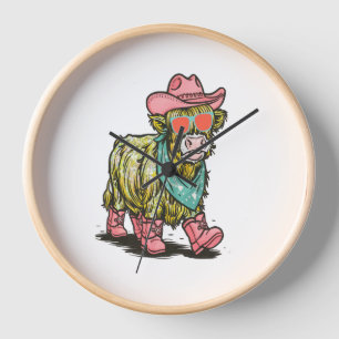 Cute Highland Cow , Western Clock