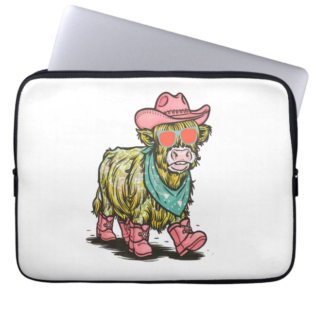 Cute Highland Cow , Western Laptop Sleeve (Front)