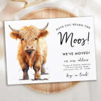 Cute Highland Cow We've Moved New Address Moving