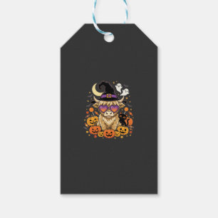 Cute Highland Cow Witch Halloween Pumpkin Party Gift Tags