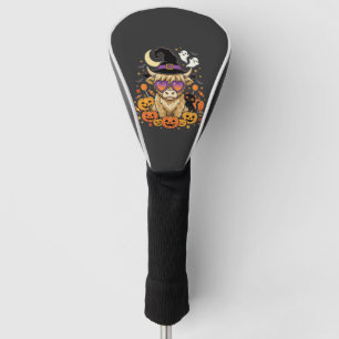 Cute Highland Cow Witch Halloween Pumpkin Party Golf Head Cover