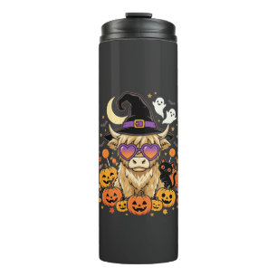 Cute Highland Cow Witch Halloween Pumpkin Party Thermal Tumbler