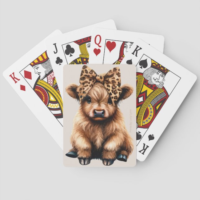 Cute Highland Cow with Bow Playing Cards (Back)