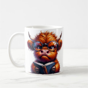 Cute Highland Cow With Glasses Reading Coffee Mug