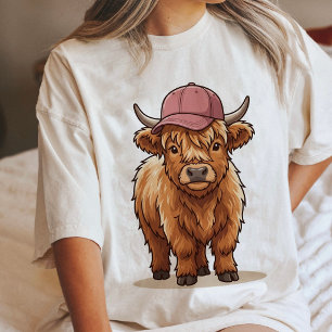 Cute Highland Cow With Pink Baseball Cap Tri-Blend Shirt
