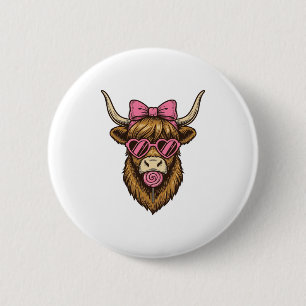 Cute Highland Cow with Pink Heart Glasses Vector_1 6 Cm Round Badge