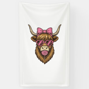 Cute Highland Cow with Pink Heart Glasses Vector_1 Banner