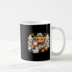 Cute Highland Cow With Snowman Hot Cocoa Christmas Coffee Mug