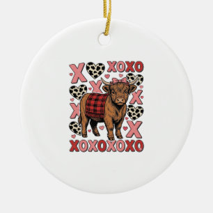 Cute Highland Cow XOXO Valentine Vintage Shirt Des Ceramic Ornament