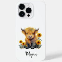 Cute Highland Cow Yellow Sunflower