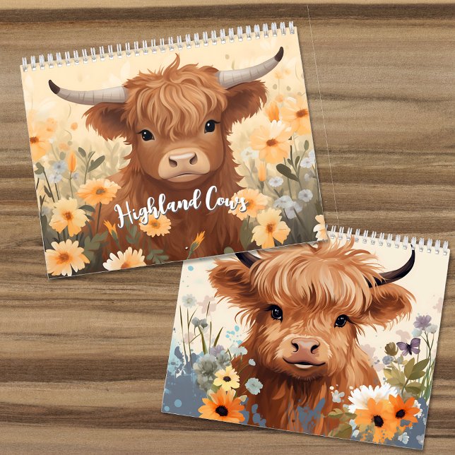 Cute Highland Cows and Calves Floral Calendar (Creator Uploaded)
