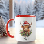Cute Highland Cows Calf Christmas Santa Plaid Hat Mug<br><div class="desc">Sip in style this holiday season with our "Adorable Highland Cows in Santa Hats" personalised coffee mug. This charming mug features a delightful illustration of Highland cows donning festive Santa hats, adding a touch of whimsy to your Christmas celebrations. Customise this mug with a name or special message to create...</div>