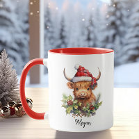 Cute Highland Cows Calf Christmas Santa Plaid Hat