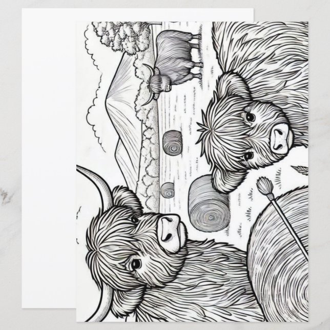 Cute Highland Cows Colouring Page  (Front/Back)