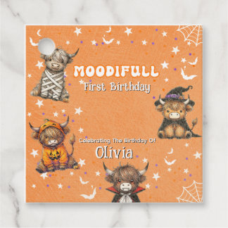 Cute Highland Cows Moodifull Halloween Birthday Favour Tags