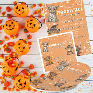 Cute Highland Cows Moodifull Halloween Birthday Napkin