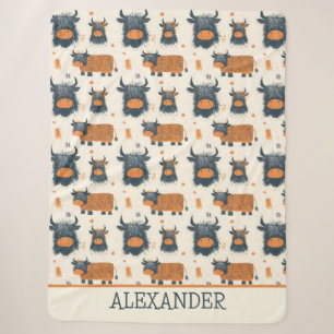 Cute Highland Cows Orange Grey Pattern Sherpa Blanket