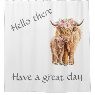 Cute Highland Cows with flowers Shower Curtain