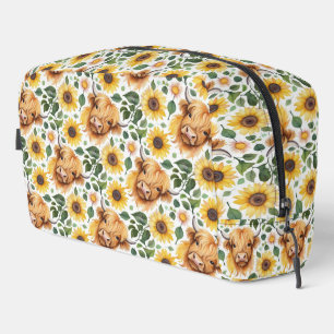 Cute Highland Cows & Yellow Sunflower Flowers Dopp Kit