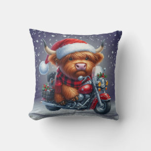 Cute Highland motor Christmas Cow Cushion