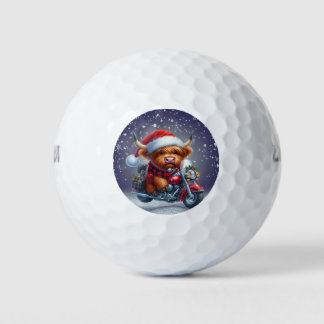 Cute Highland motor Christmas Cow  Golf Balls