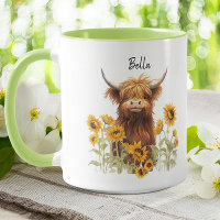 Cute Highland Scottish Cow Sunflowers Floral 