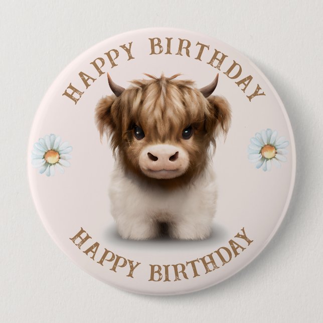 Cute Highlands Scottish Cow 10 Cm Round Badge (Front)