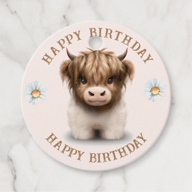 Cute Highlands Scottish Cow Favour Tags (Front)