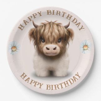 Cute Highlands Scottish Cow Paper Plate