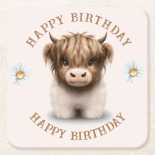 Cute Highlands Scottish Cow Square Paper Coaster