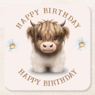 Cute Highlands Scottish Cow Square Paper Coaster