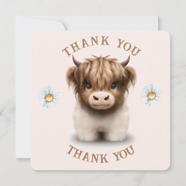 Cute Highlands Scottish Cow Thank You Card (Front)