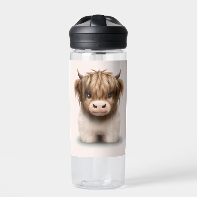 Cute Highlands Scottish Cow Water Bottle (Front)