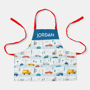Cute Highway Vehicle Pattern Apron