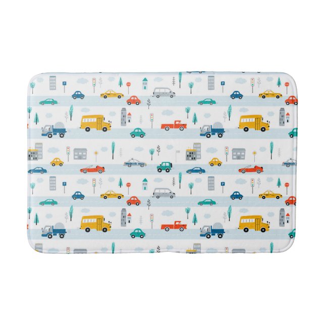 Cute Highway Vehicle Pattern Bath Mat (Front)