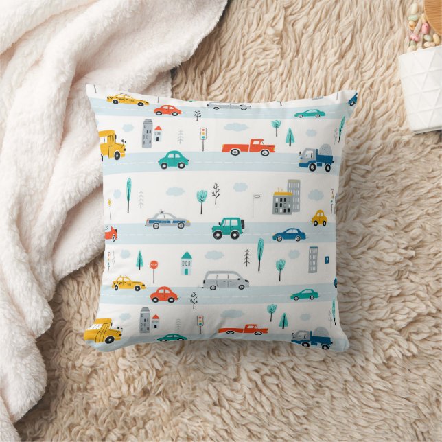 Cute Highway Vehicle Pattern Cushion (Blanket)
