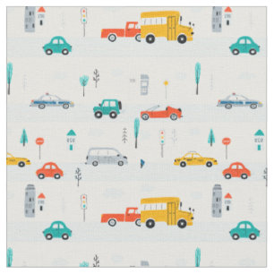 Cute Highway Vehicle Pattern Fabric