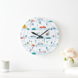 Cute Highway Vehicle Pattern Large Clock