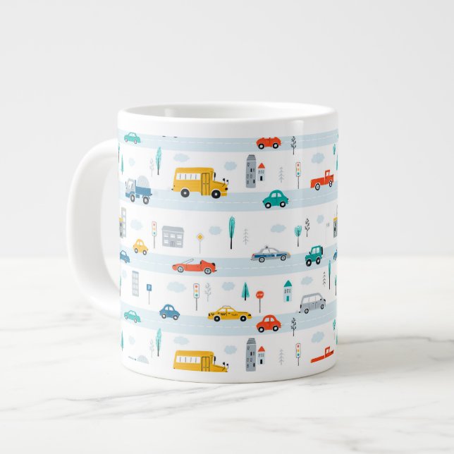 Cute Highway Vehicle Pattern Large Coffee Mug (Front Left)