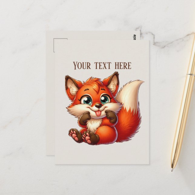 Cute hiking fox lovers customisable  postcard (Front/Back In Situ)