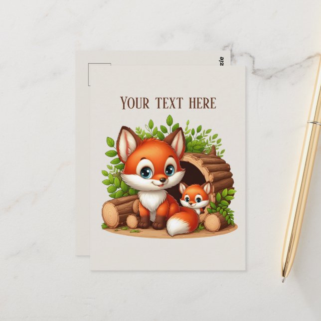 Cute hiking fox lovers customisable  postcard (Front/Back In Situ)