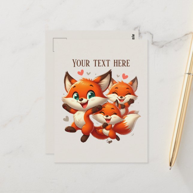 Cute hiking fox lovers customisable  postcard (Front/Back In Situ)