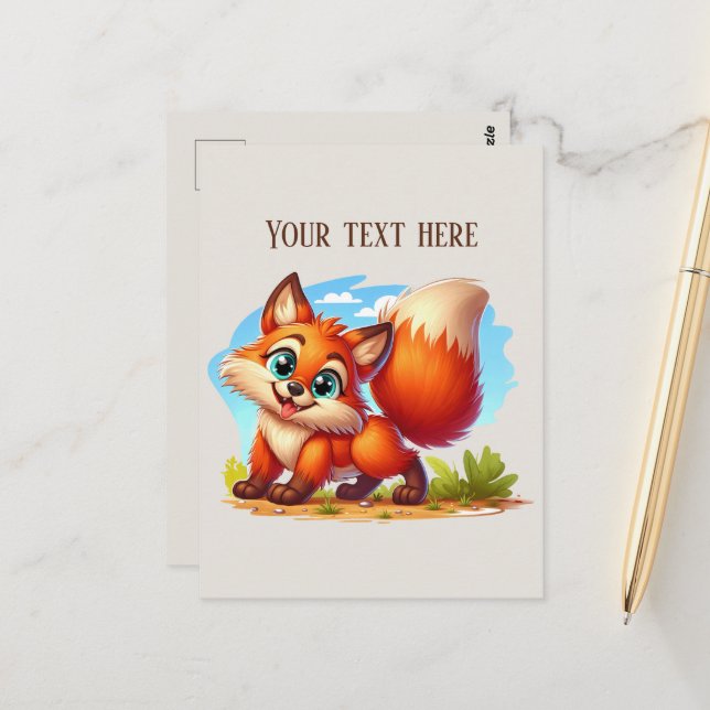 Cute hiking fox lovers customisable postcard (Front/Back In Situ)