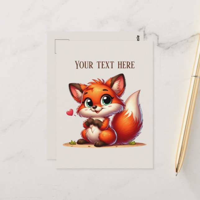 Cute hiking fox lovers customisable  postcard (Front/Back In Situ)